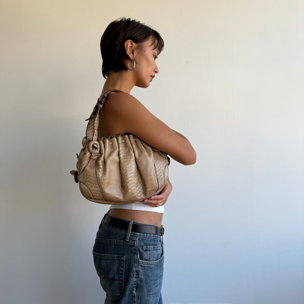 Beige snakeskin bag - One Size