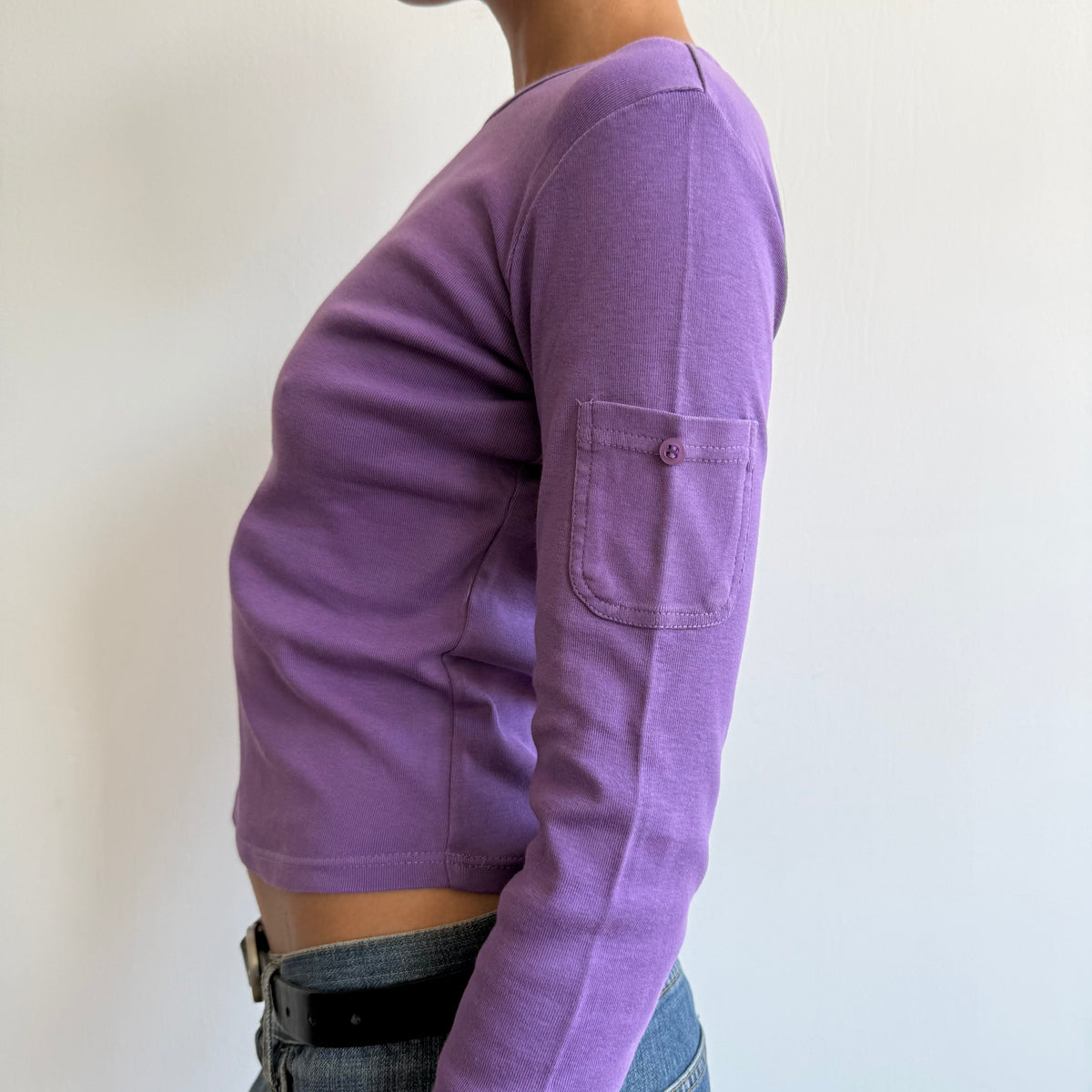 Purple button pocket top - Size S