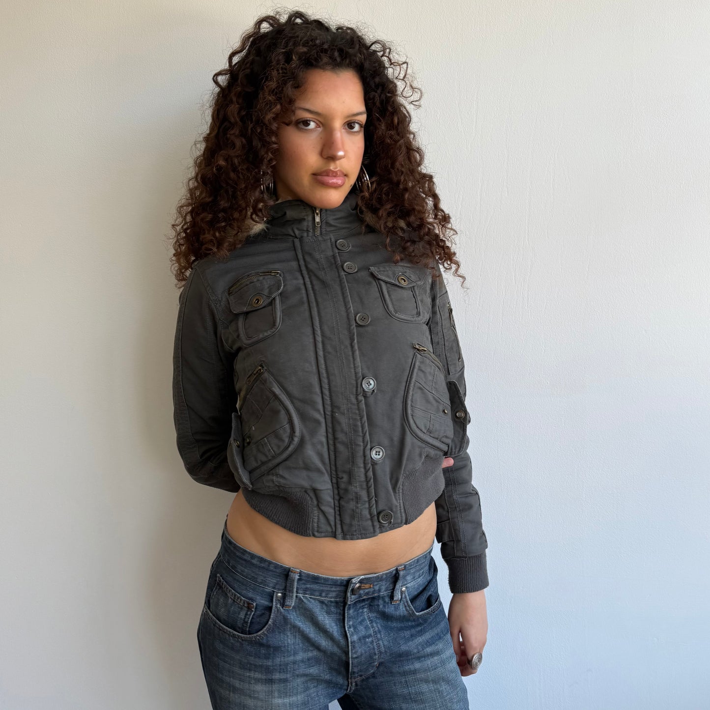 Grey cargo bomber jacket - Size XS