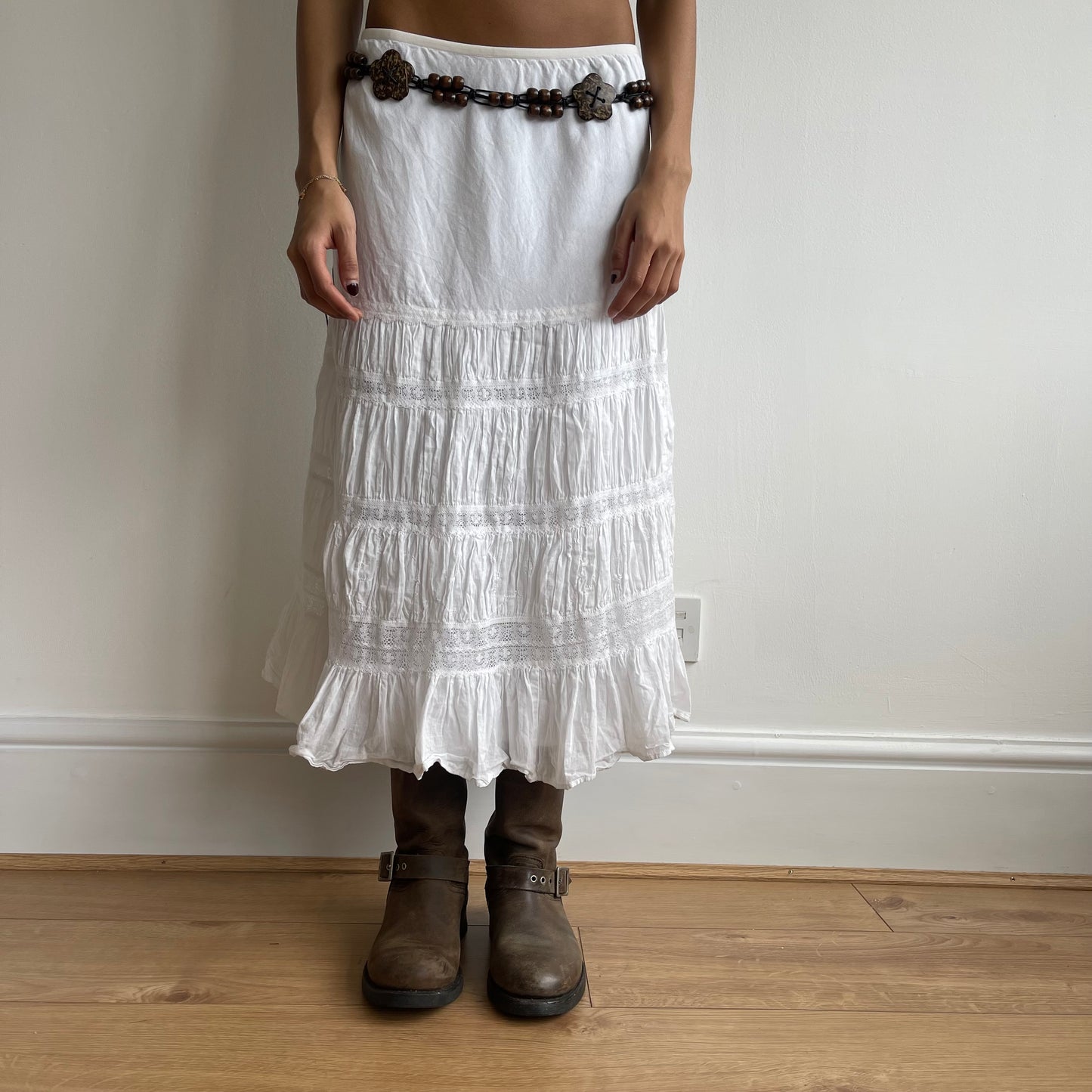 White broderie lace midi skirt - Size S