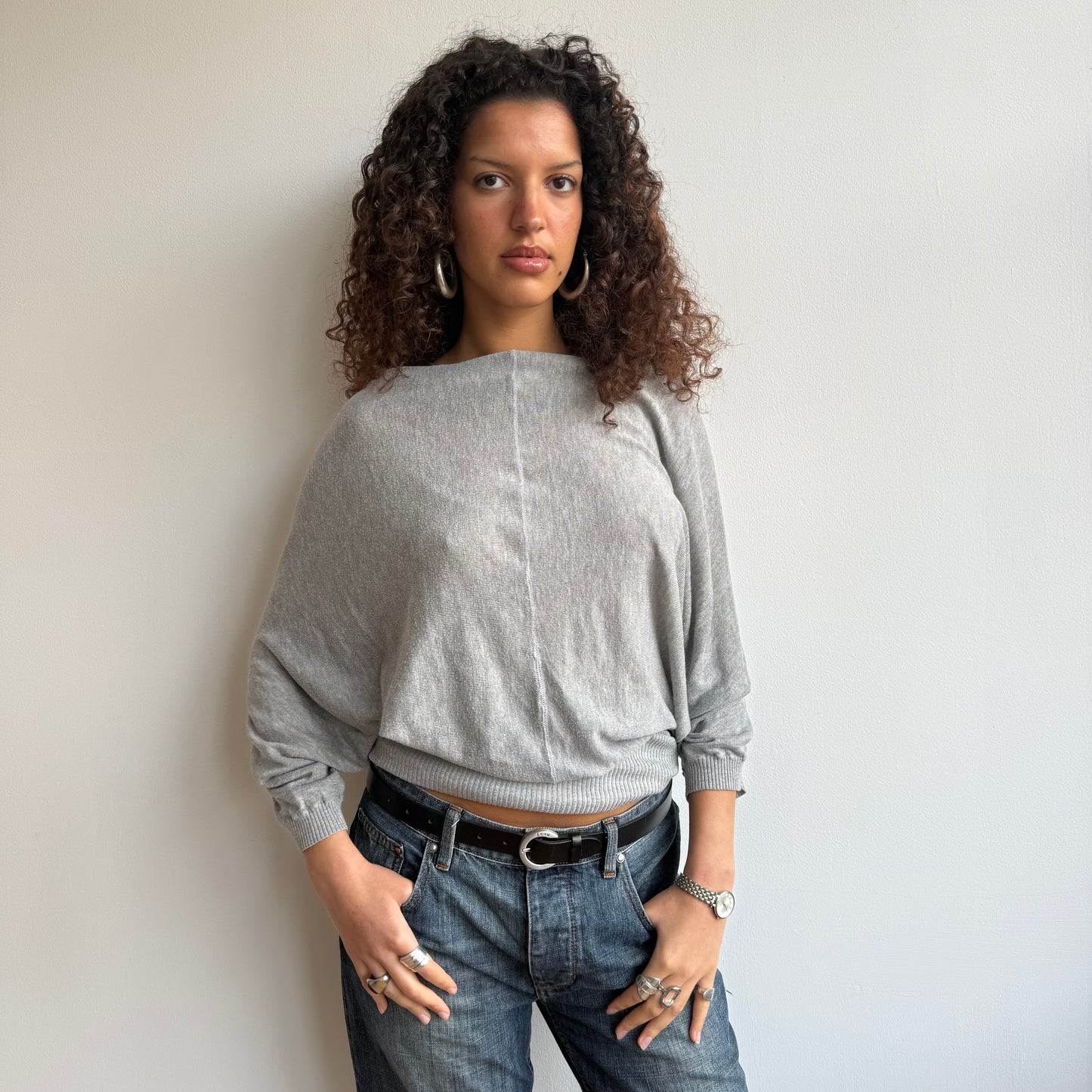 Grey slouchy button knit - Size M
