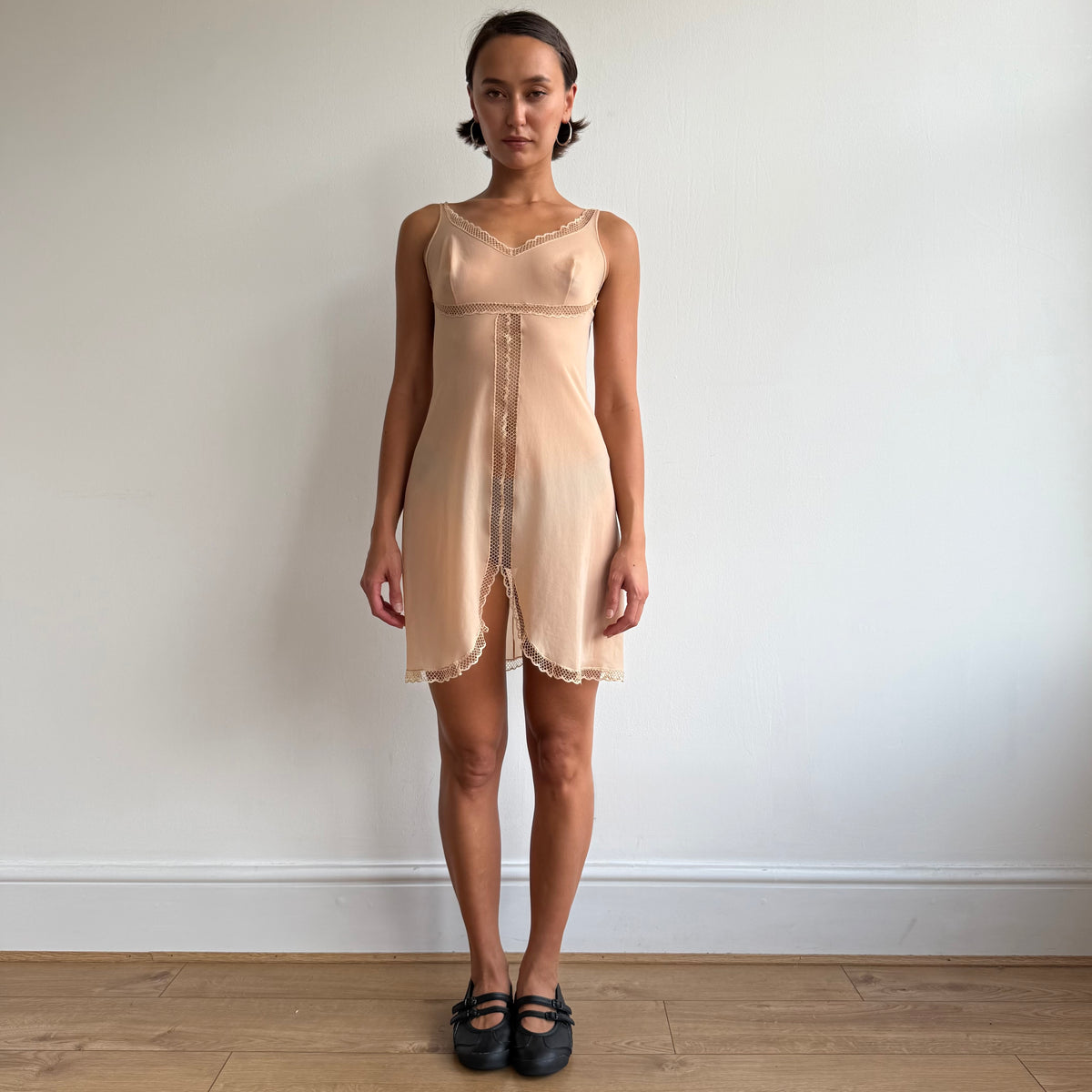 Apricot lace insert slip dress - Size S