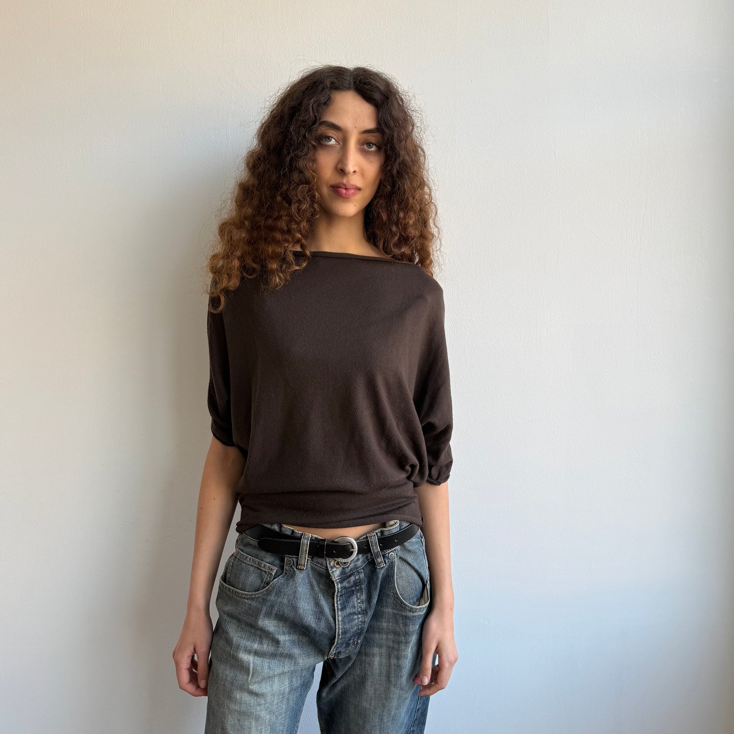 Brown short sleeve slouchy knit - Size M