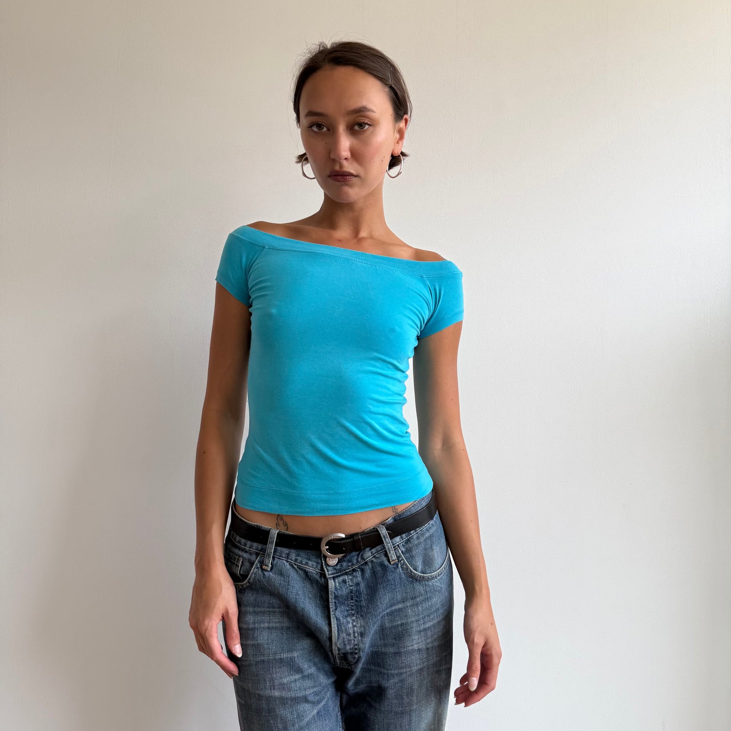 Blue bardot top - Size S