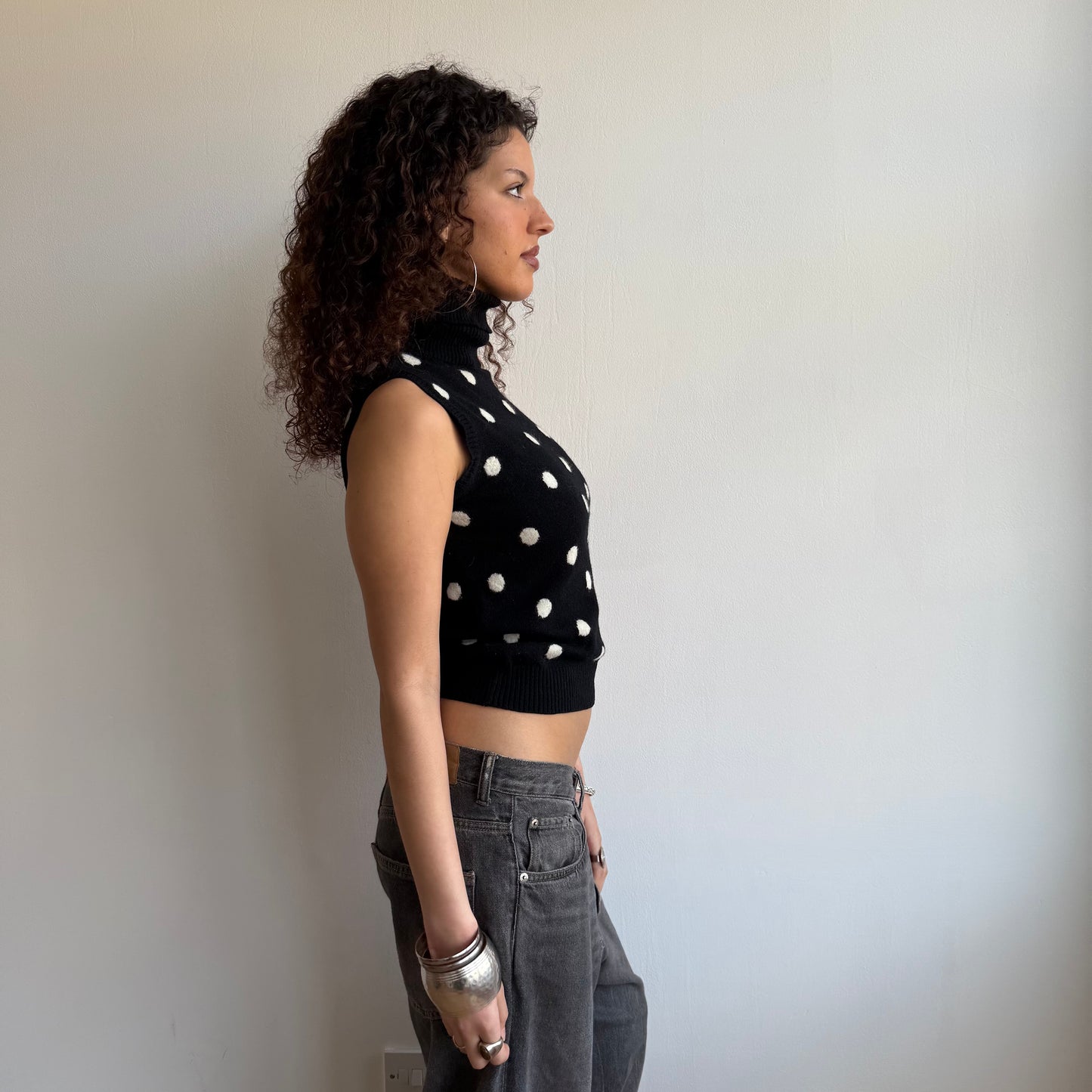 Black polka dot roll neck - Size S