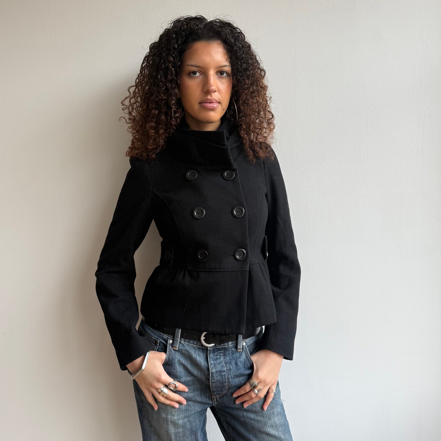 Black bow peacoat - Size S