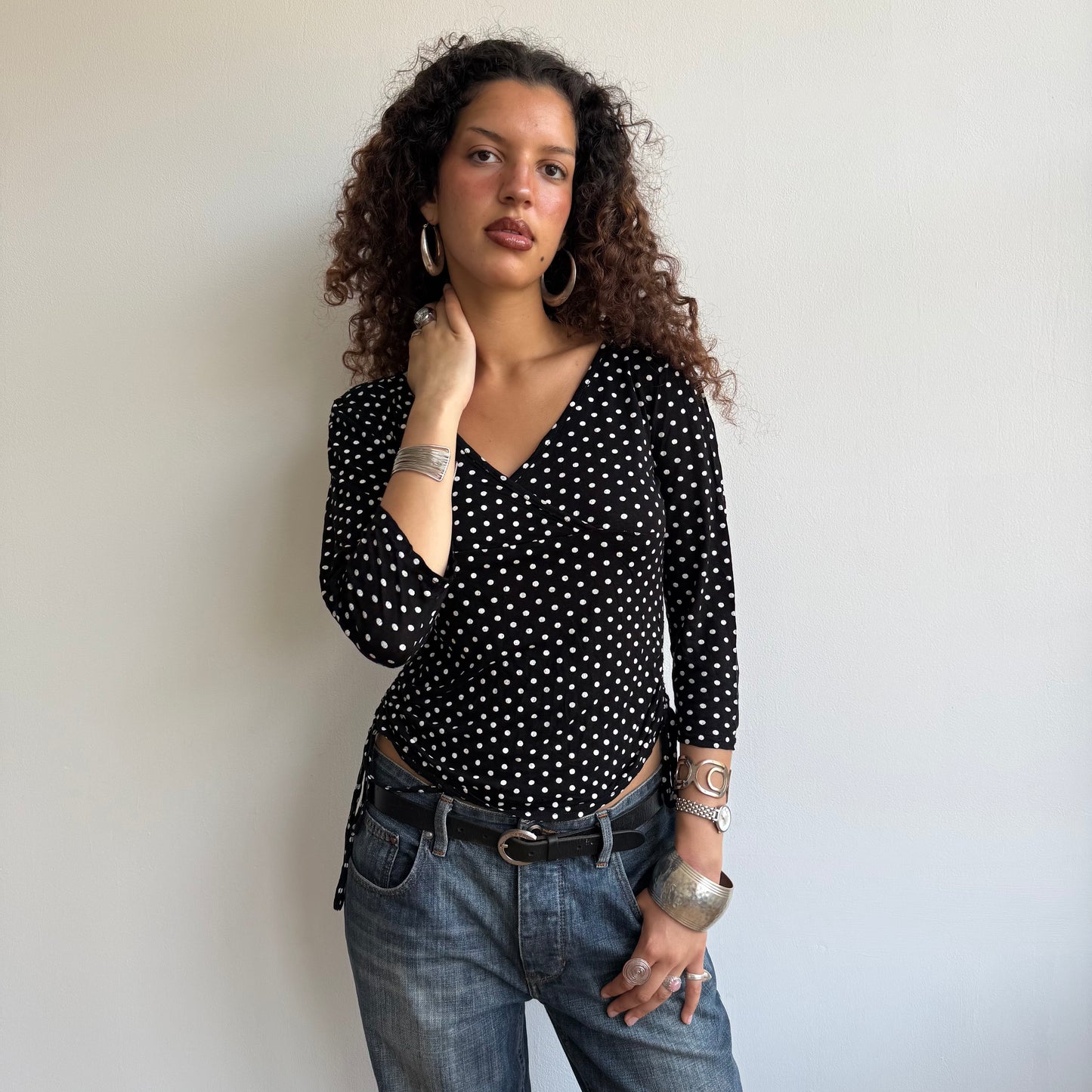 Polka dot ruched tie side top - Size M