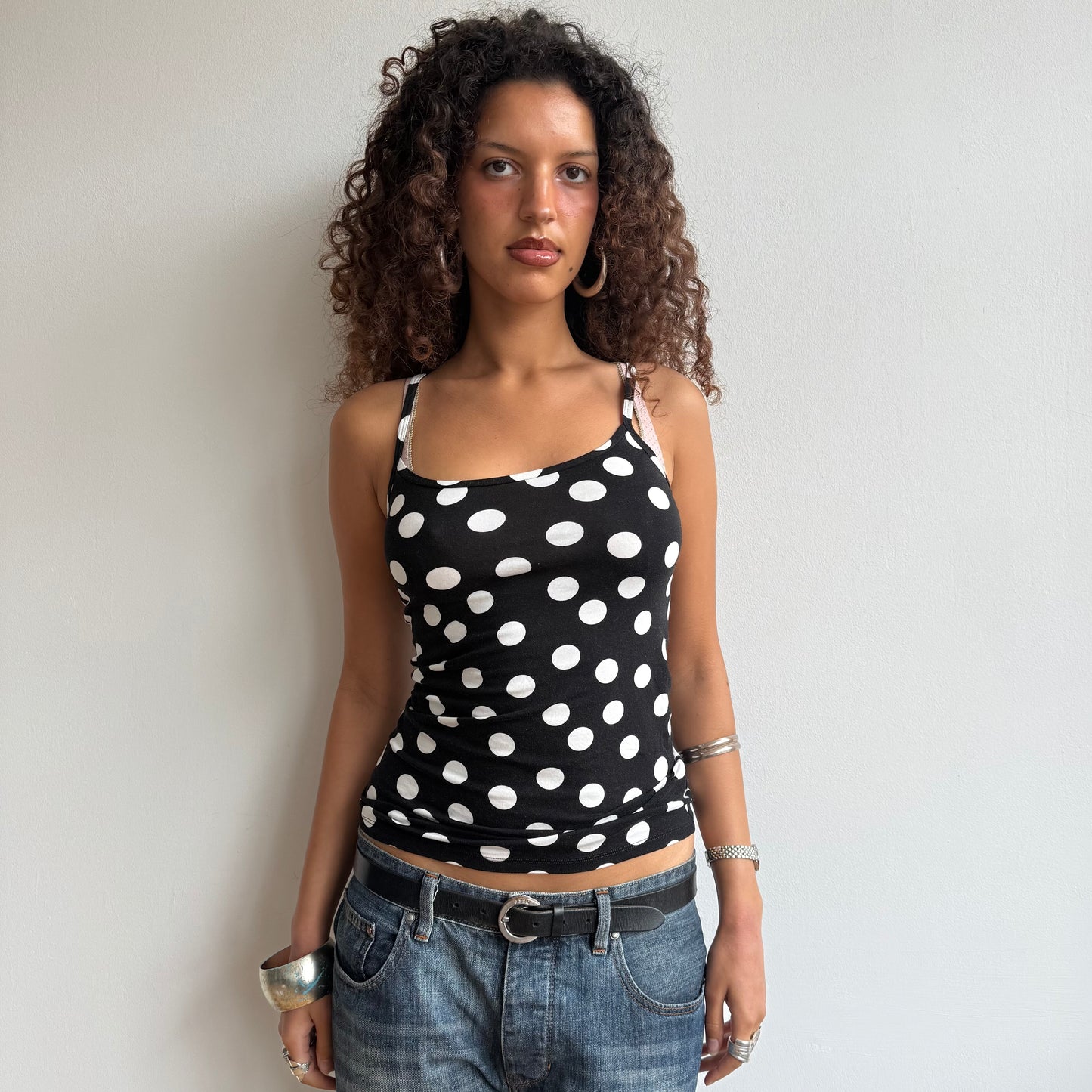 Black polka dot cami - Size S/M