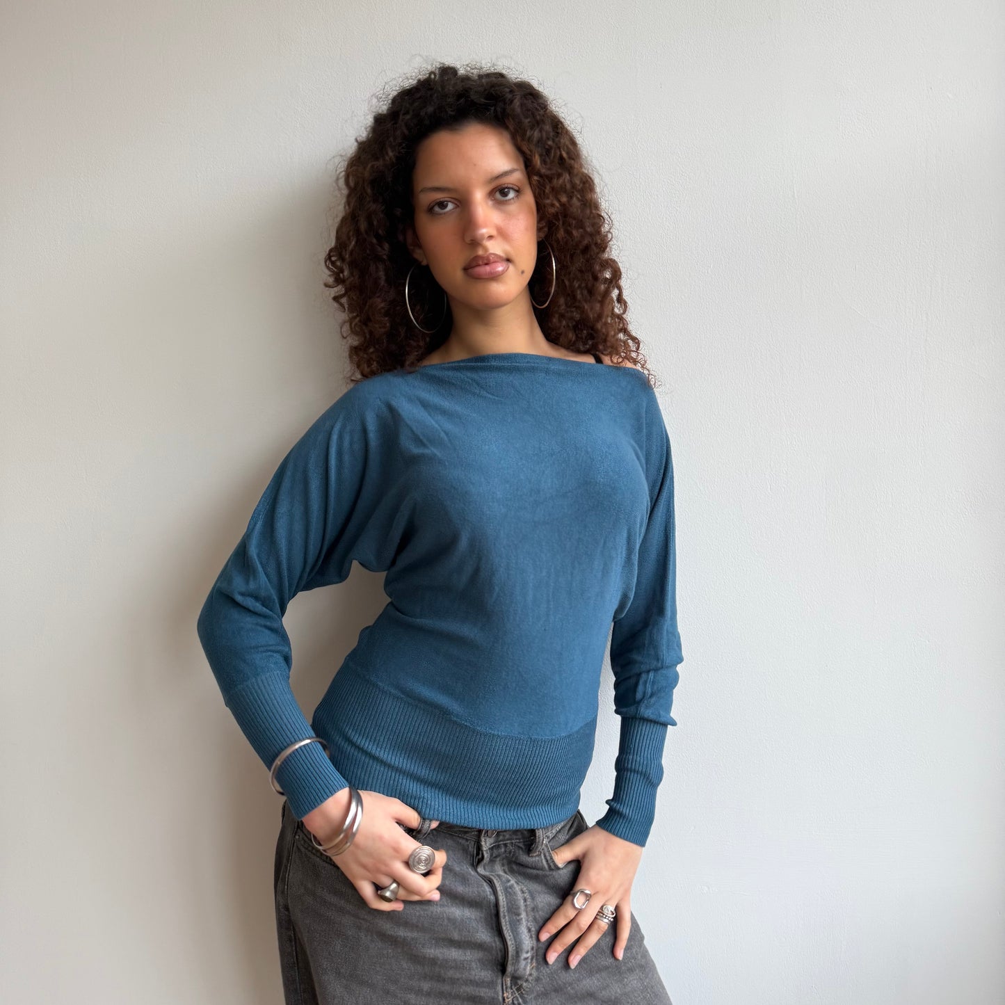 Teal slouchy knit jumper - Size S-M