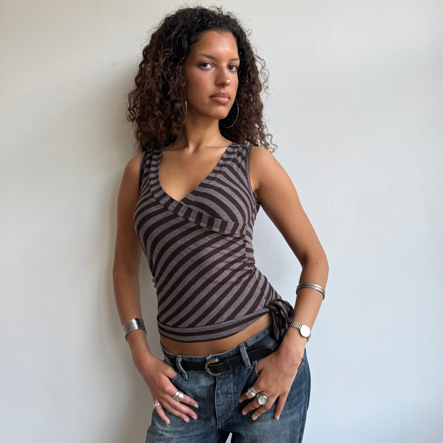 Brown wrap tie-side top - Size S