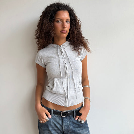 Grey short sleeve knit hoodie - Size S