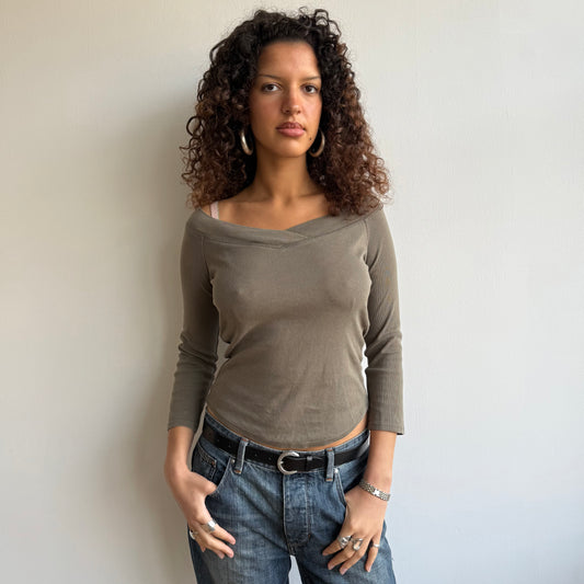 Khaki 3/4 sleeve top - Size S
