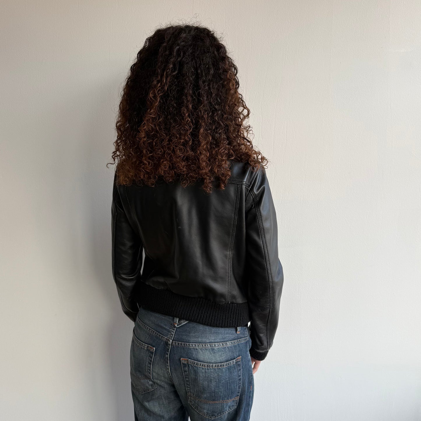 Black leather cargo bomber - Size M