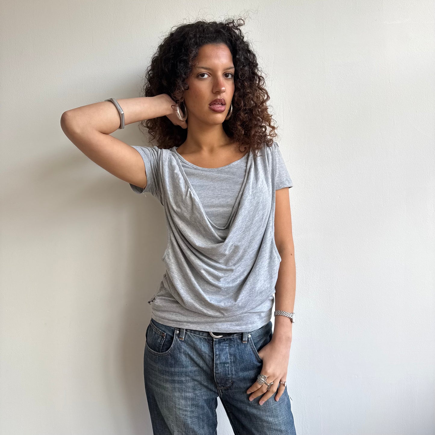 Grey cowl slouchy top - Size M/L