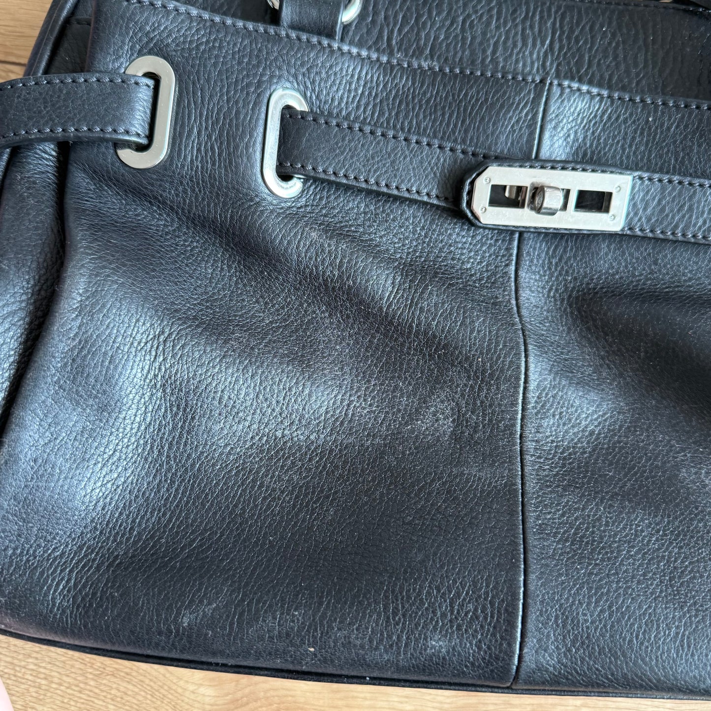 Black leather firkin bag - One Size