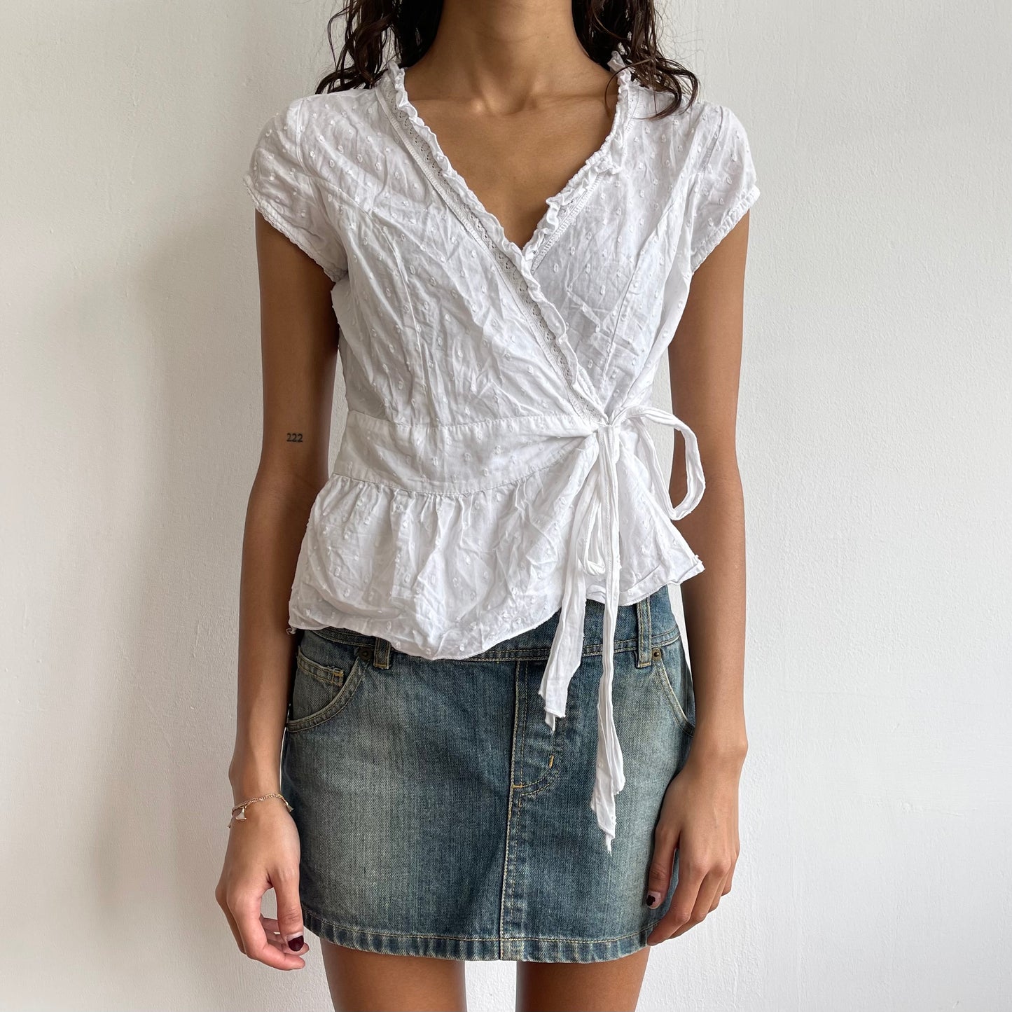 White broderie wrap top - Size S