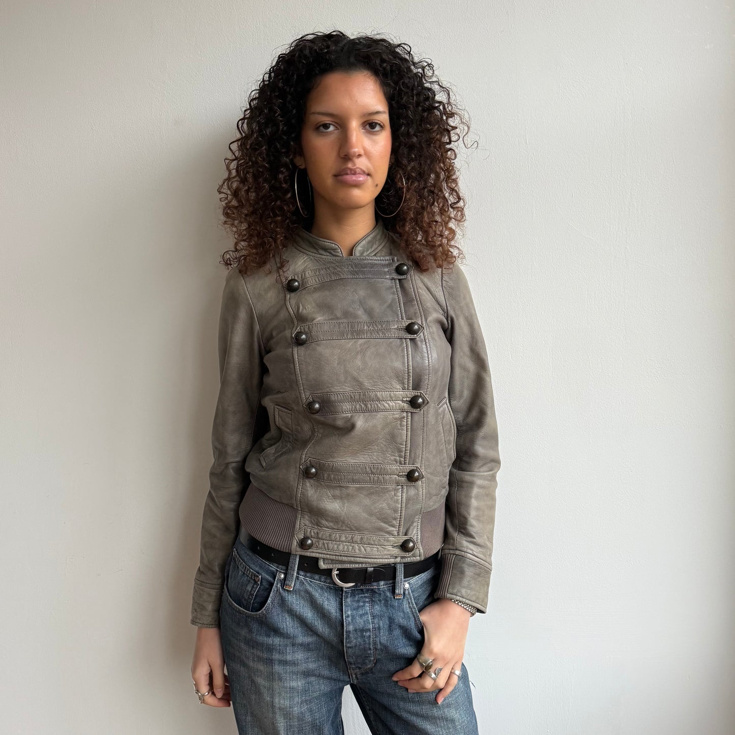 Leather military bomber jacket - Size S/M