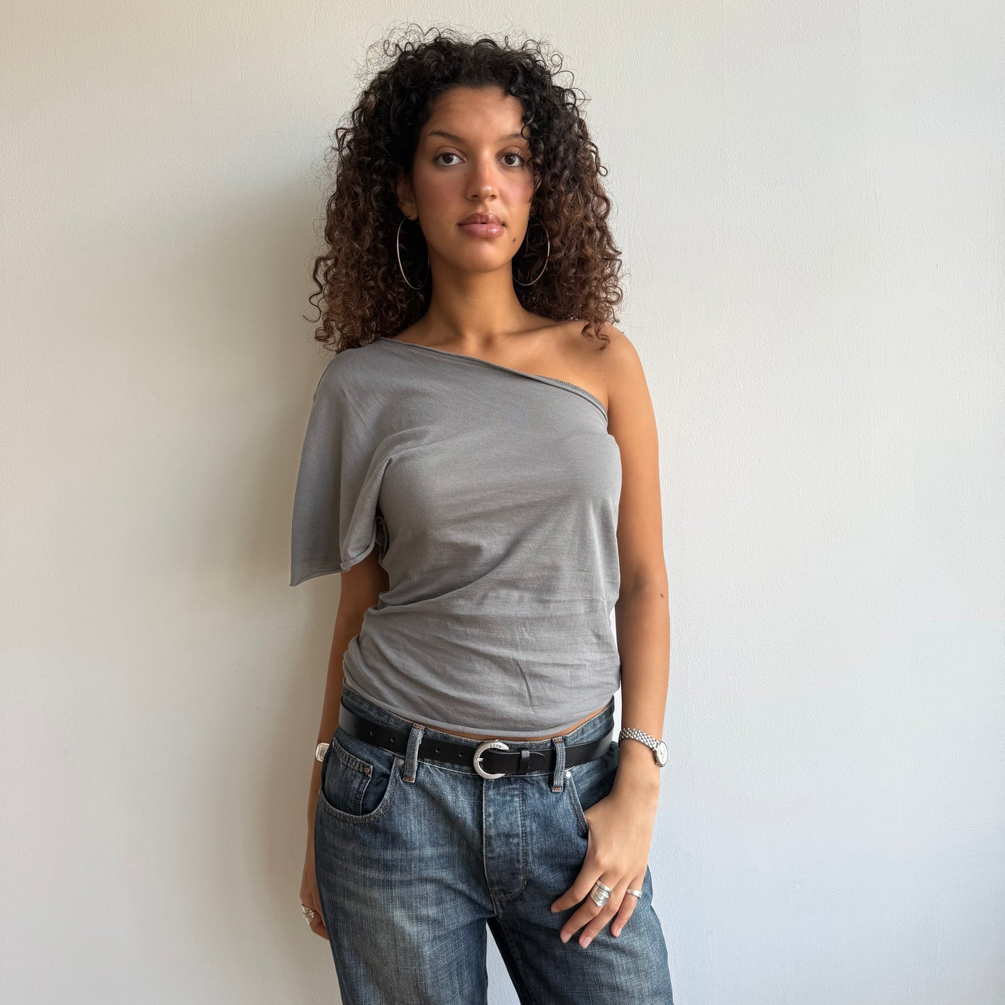 Grey one shoulder top - Size S/M