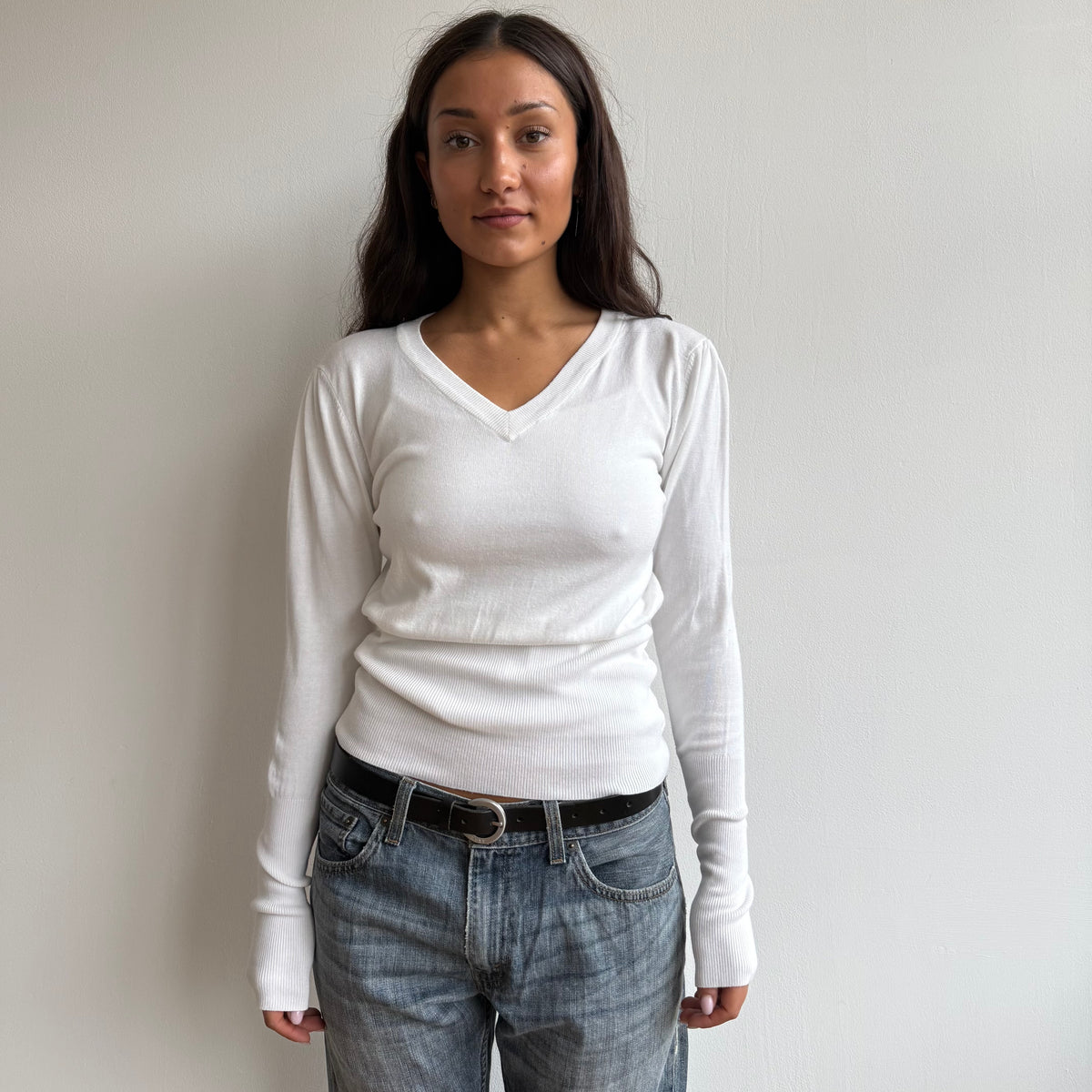 White v neck knit jumper - Size S
