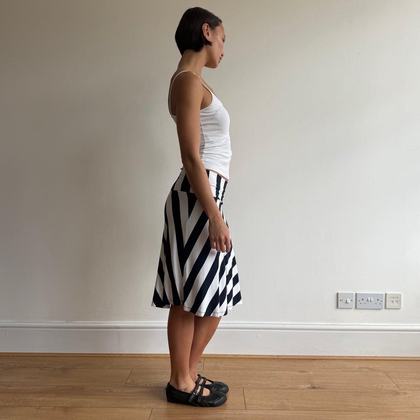 Navy + white striped midi skirt - Size S