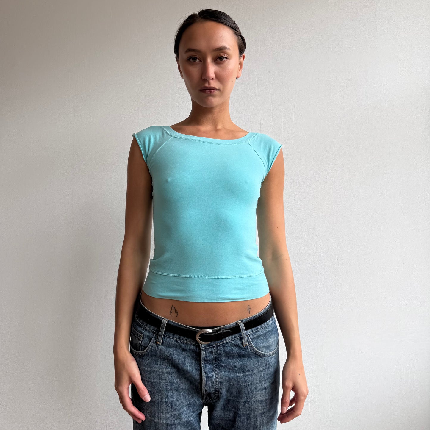 Teal Bardot baby tee - Size XS