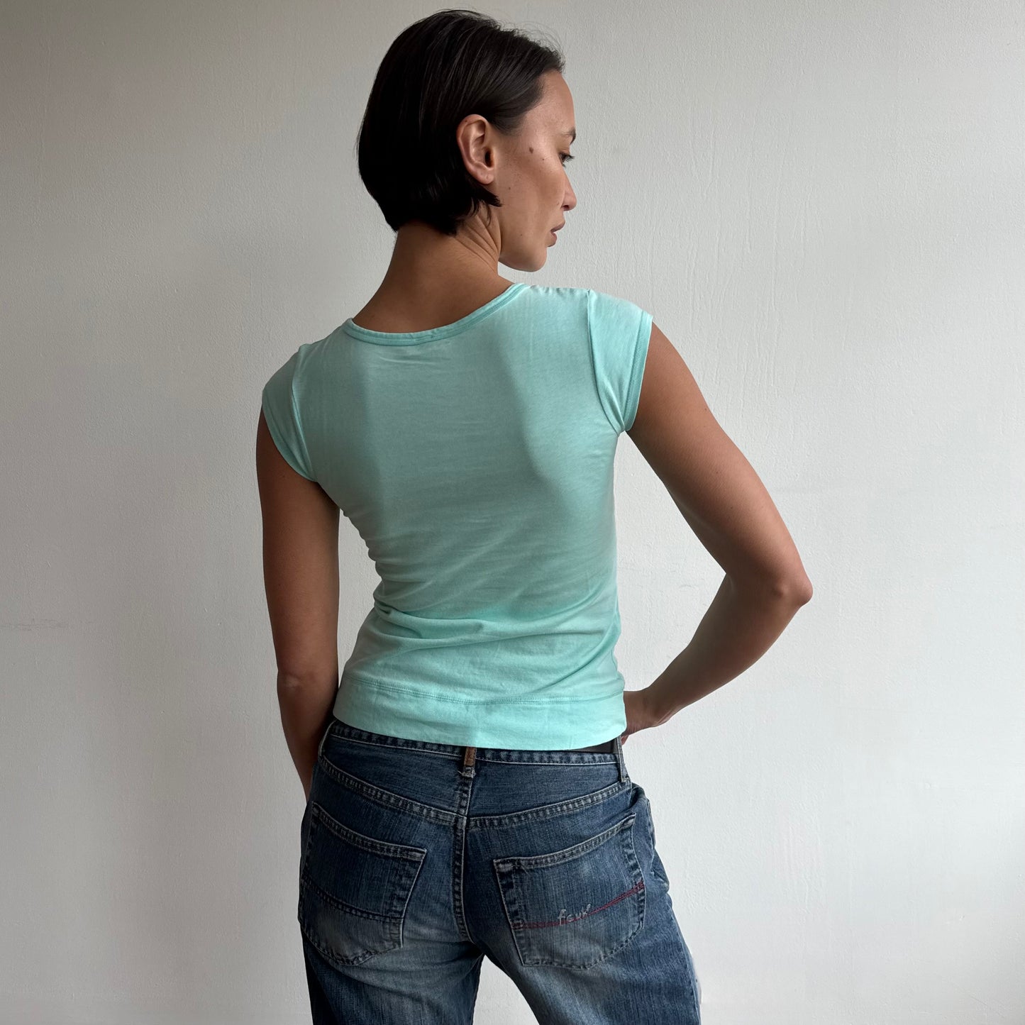 Turquoise short sleeve baby tee - Size XS