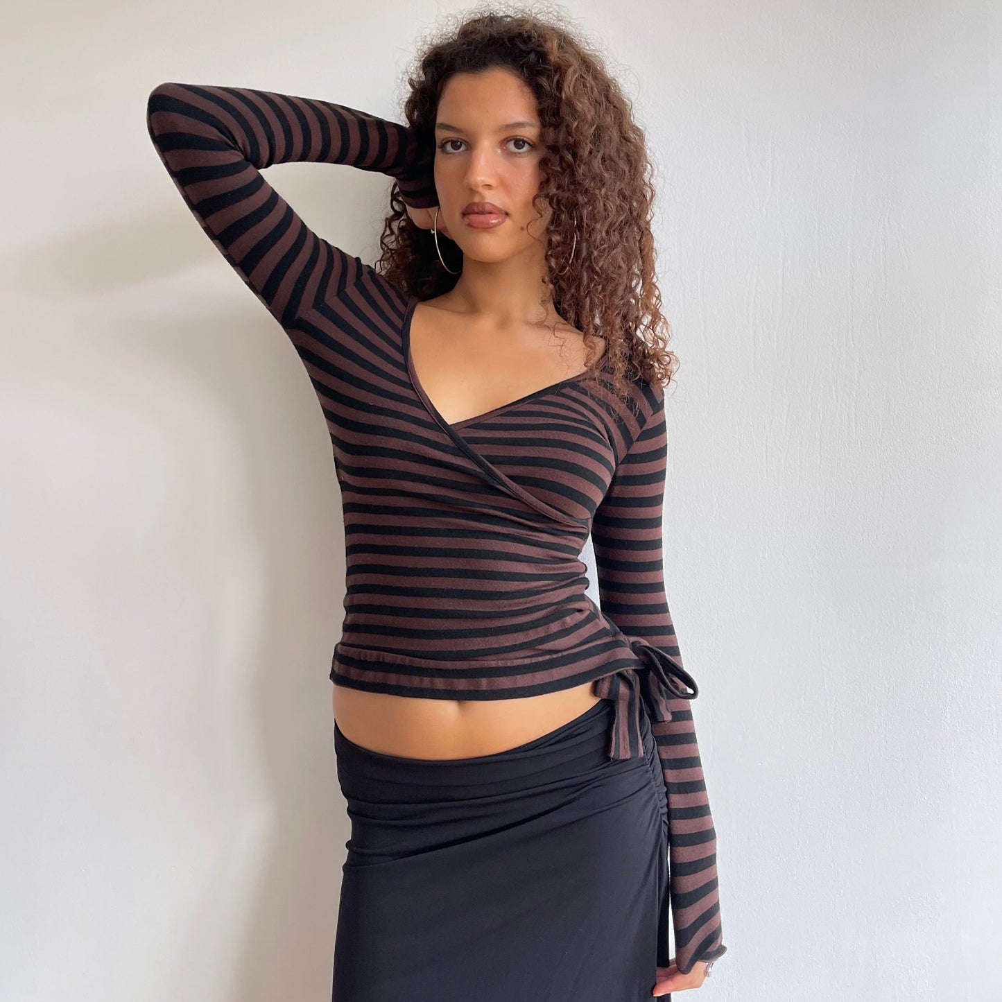 Brown stripe long sleeve top - Size S