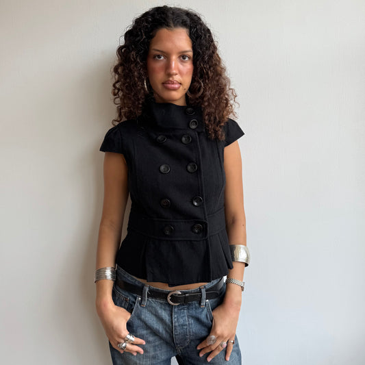 Black short sleeve bow peacoat - Size S/M