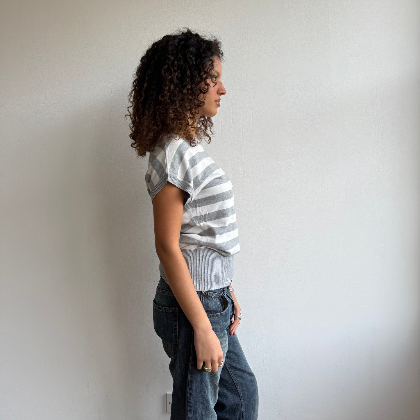 Grey + white stripe slouchy knit - Size M