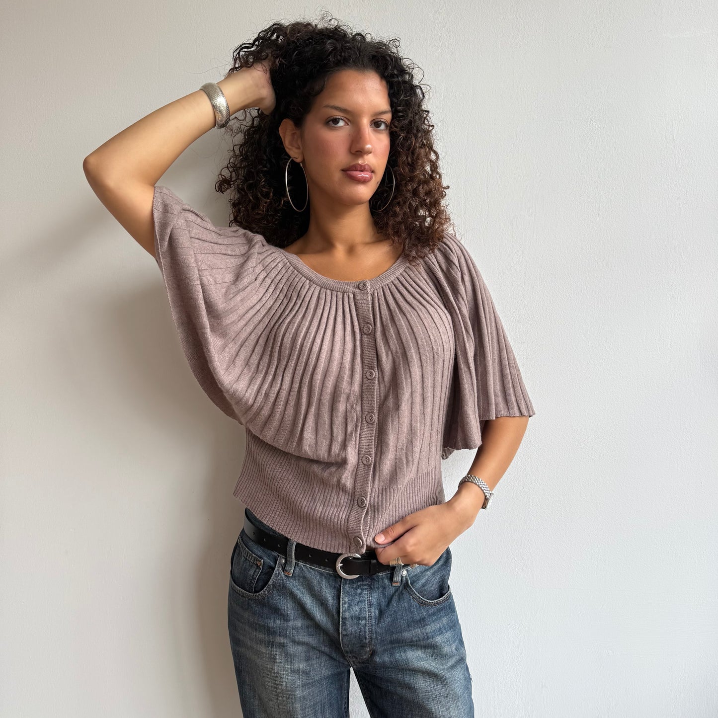 Taupe button batwing knit - Size M