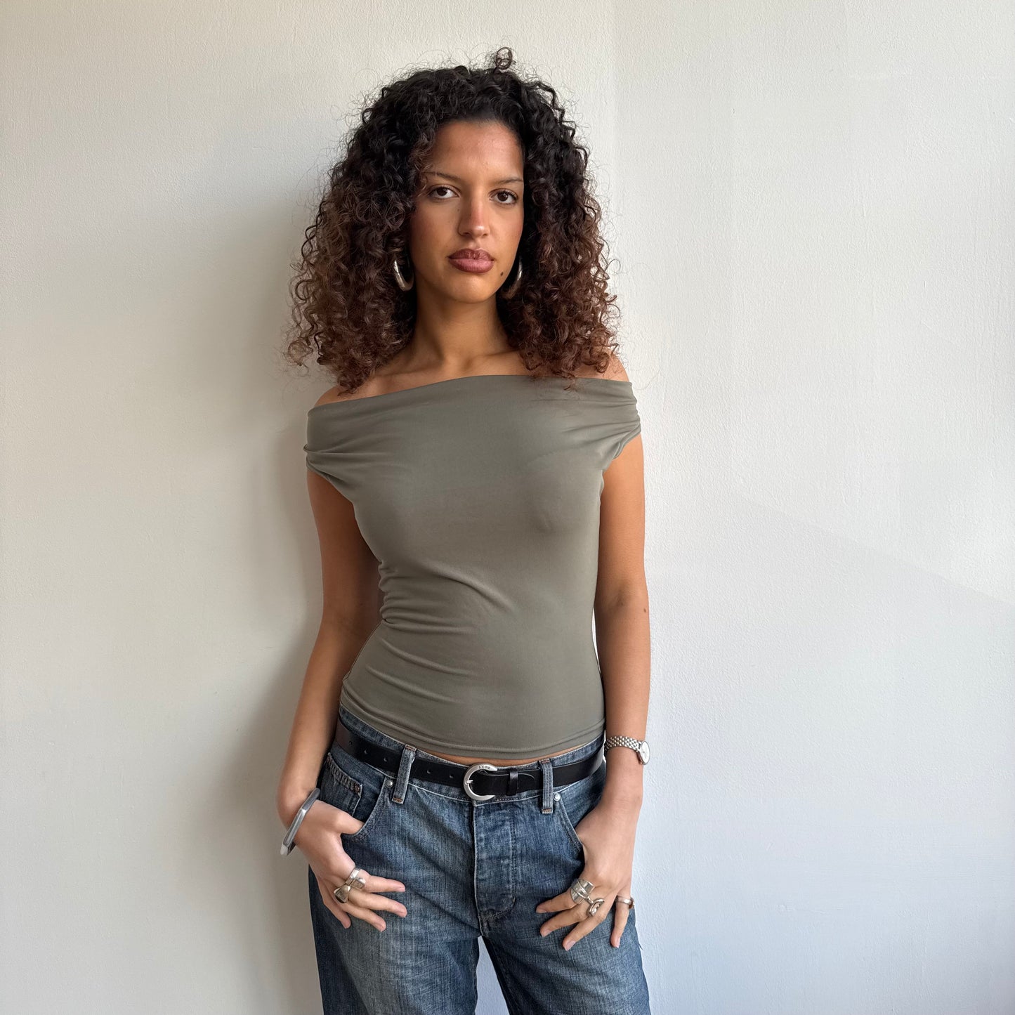 Khaki slouchy top - Size S