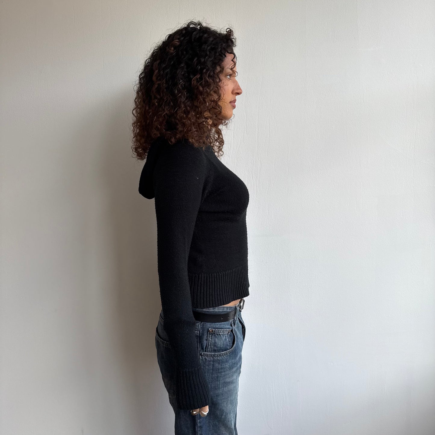 Black button knit hoodie - Size S