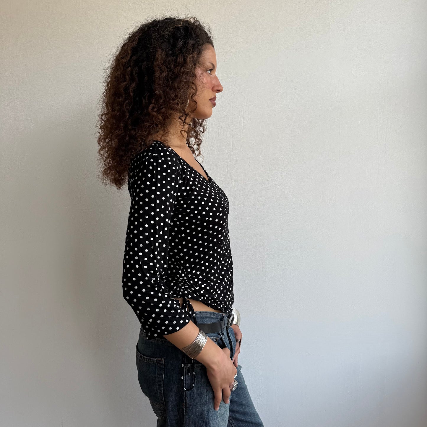 Polka dot ruched tie side top - Size M