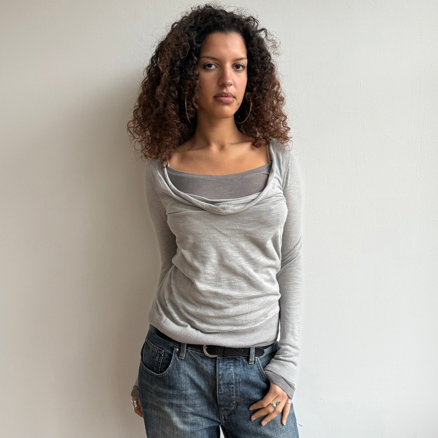 Grey double layer knit top - Size S