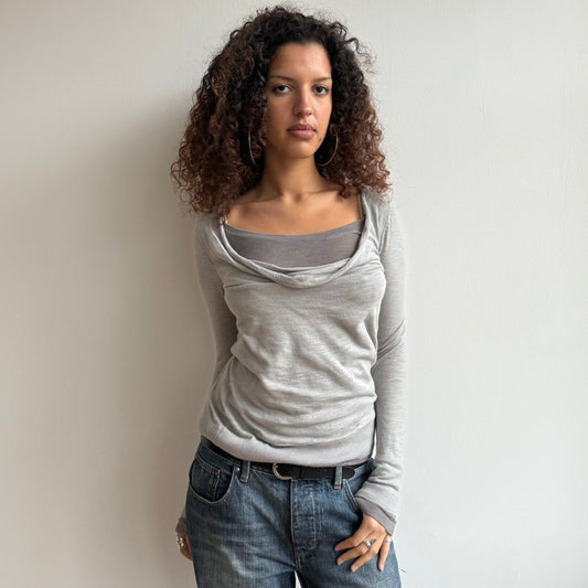 Grey double layer knit top - Size S