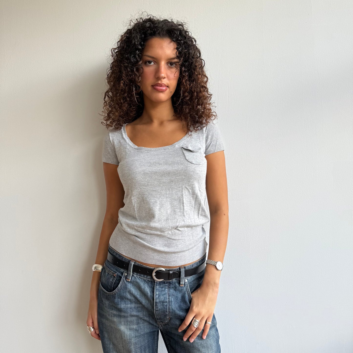 Short sleeve grey button knit - Size S