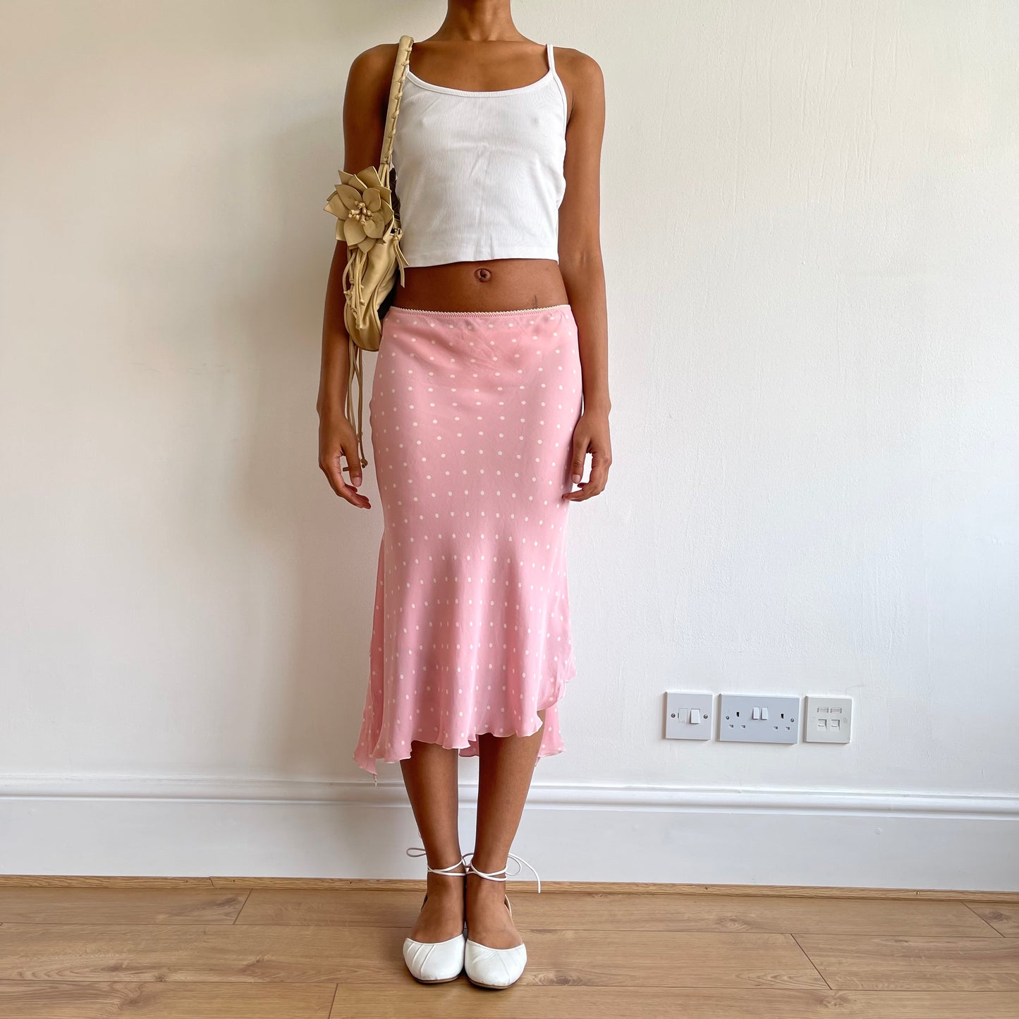 Pink polka dot midi skirt - Size S