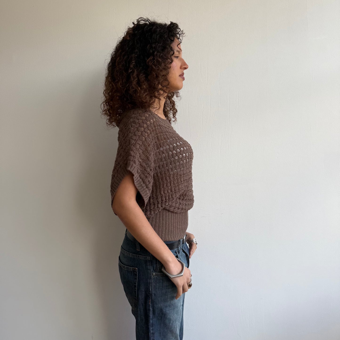 Brown knit slouchy jumper - Size S