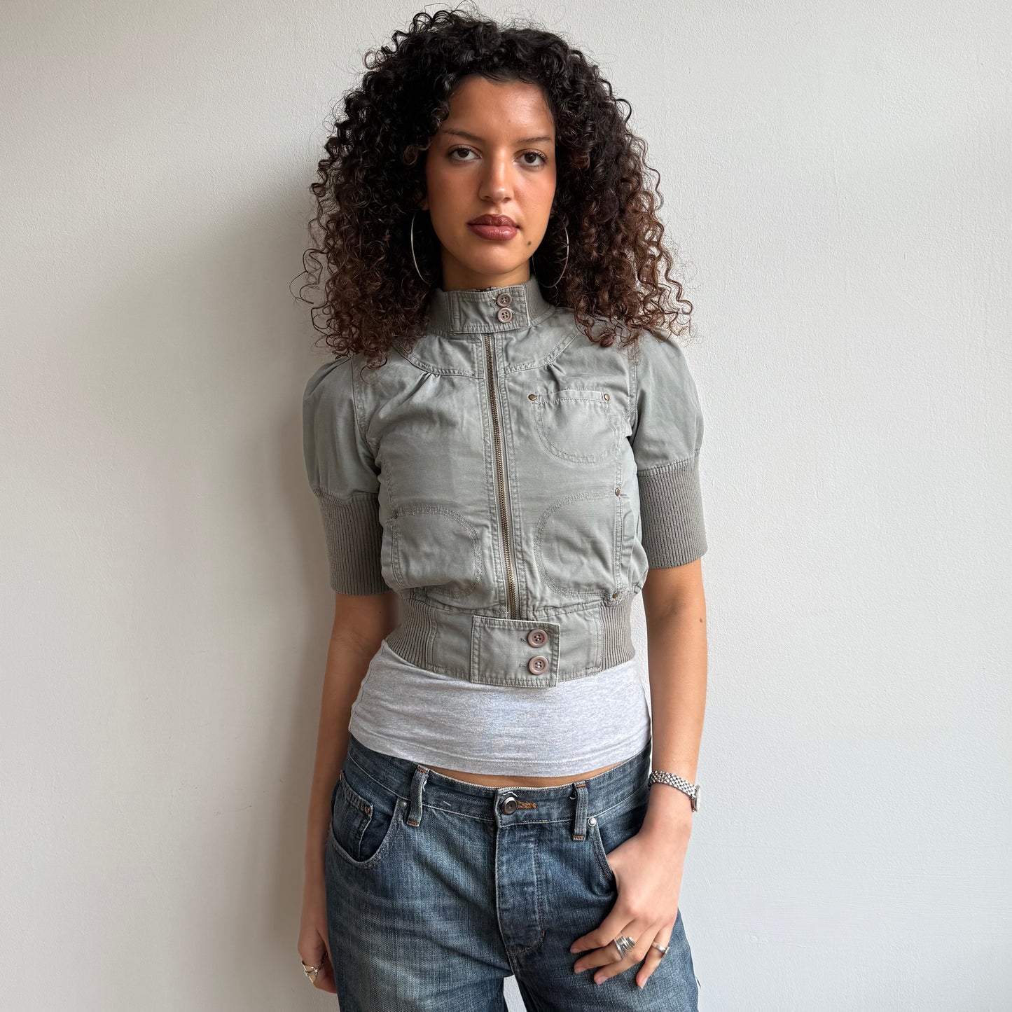 Khaki cropped sleeve jacket - Size M