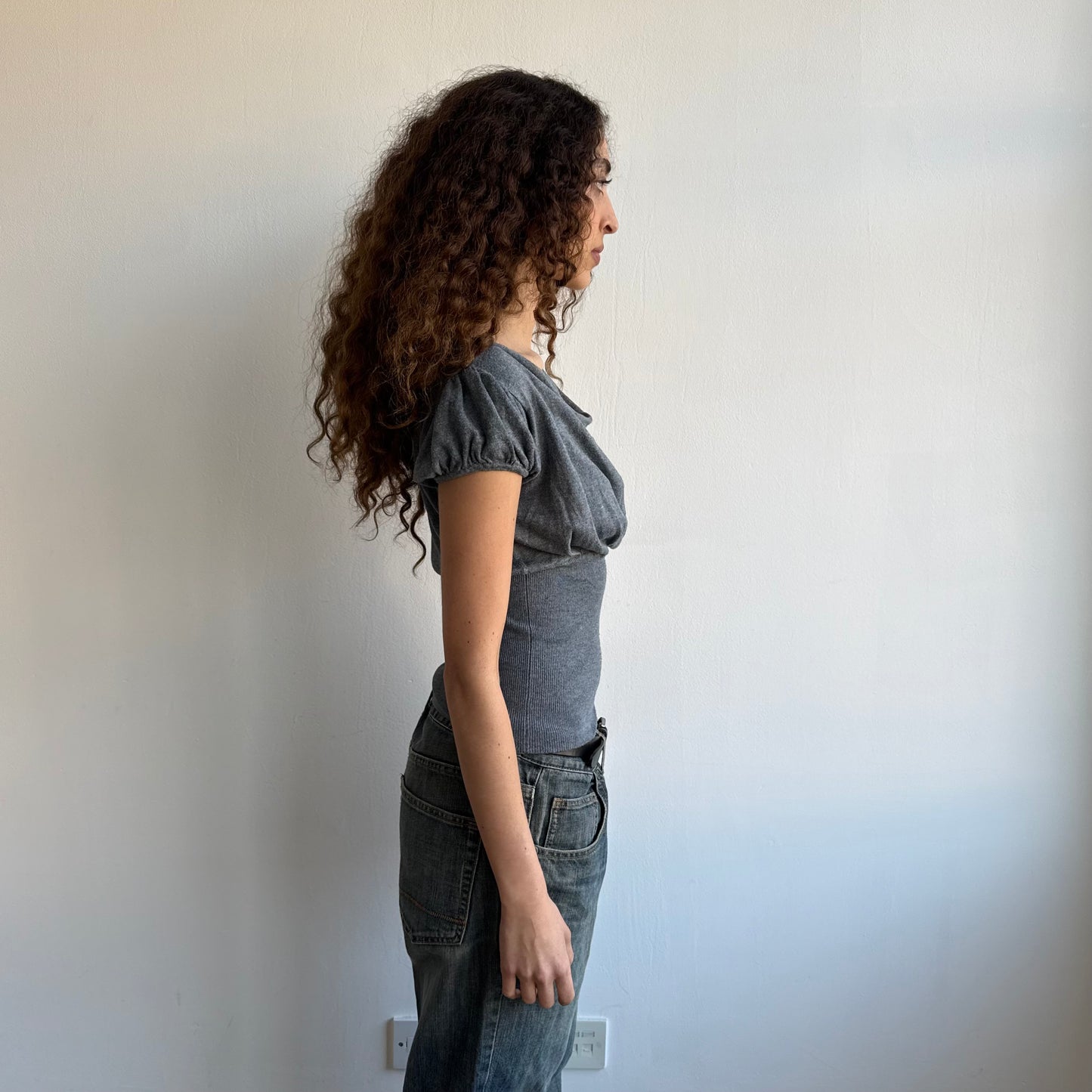 Grey short sleeve slouchy knit - Size S