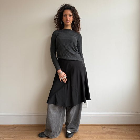 Black silk midi skirt - Size S