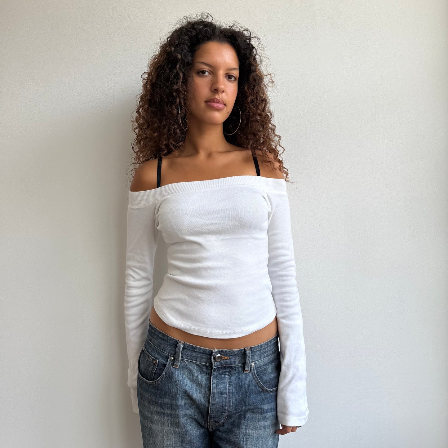 White Bardot long sleeve top - Size S