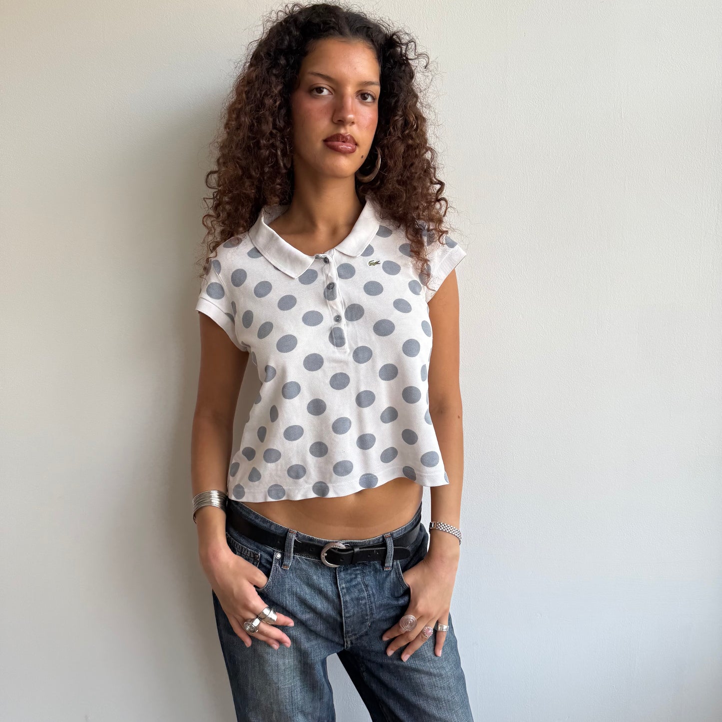 White polka dot Lacoste polo - Size S/M