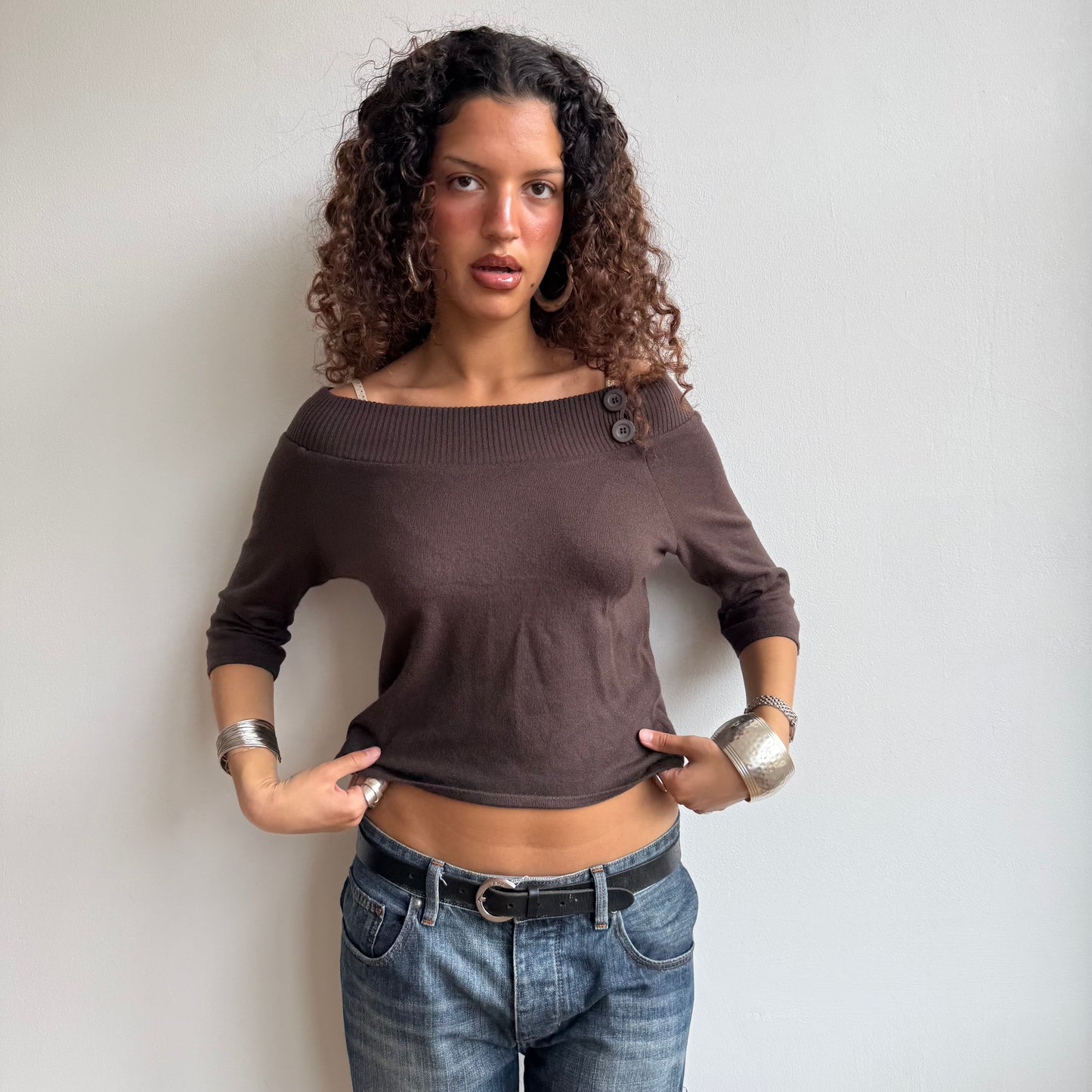 Brown 3/4 Bardot knit - Size S