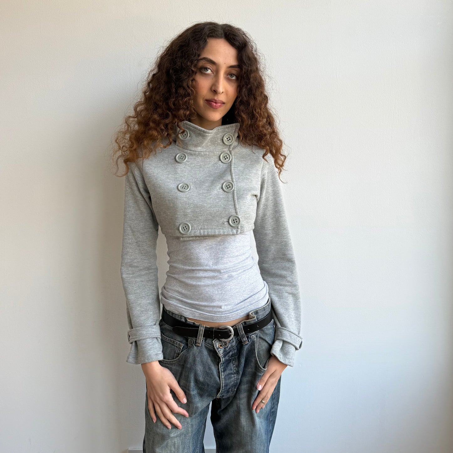 Grey cropped peacoat jumper - Size S + S/M