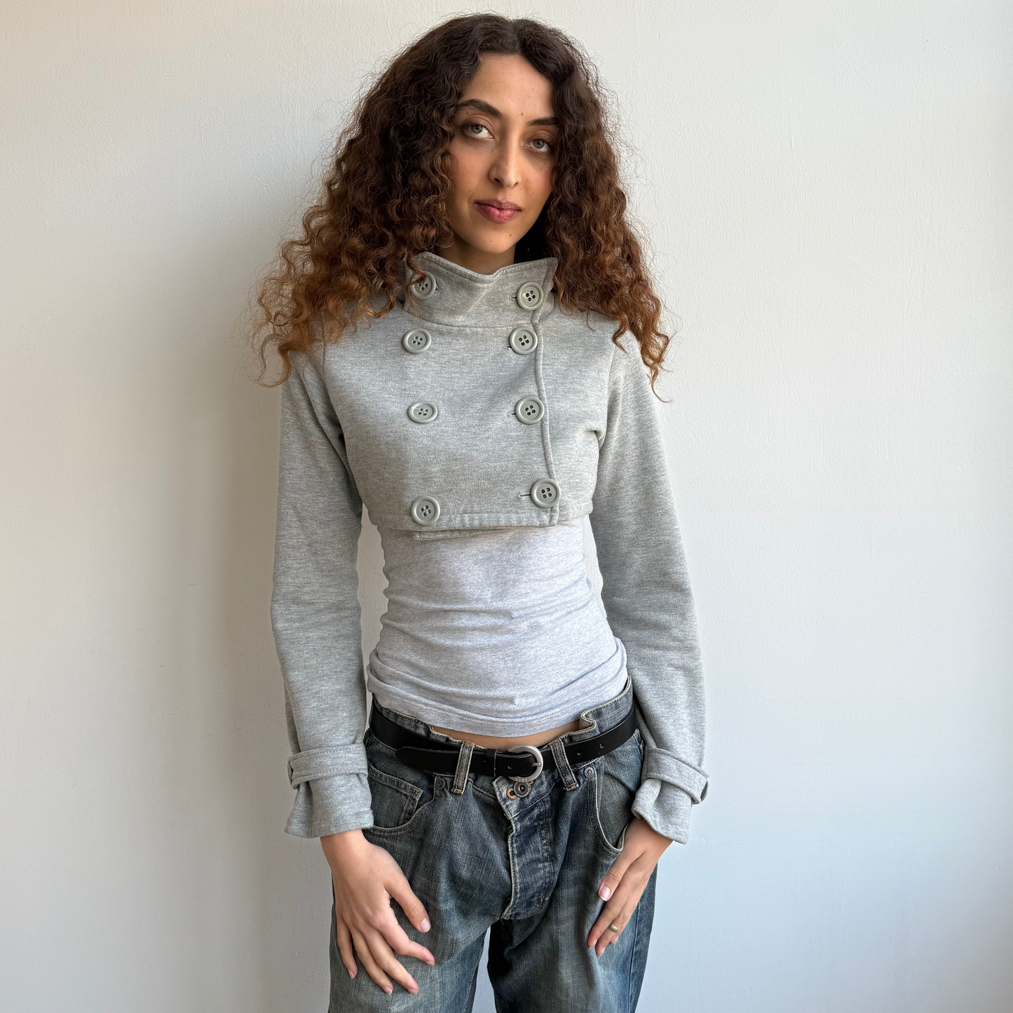 Grey cropped peacoat jumper - Size S + S/M