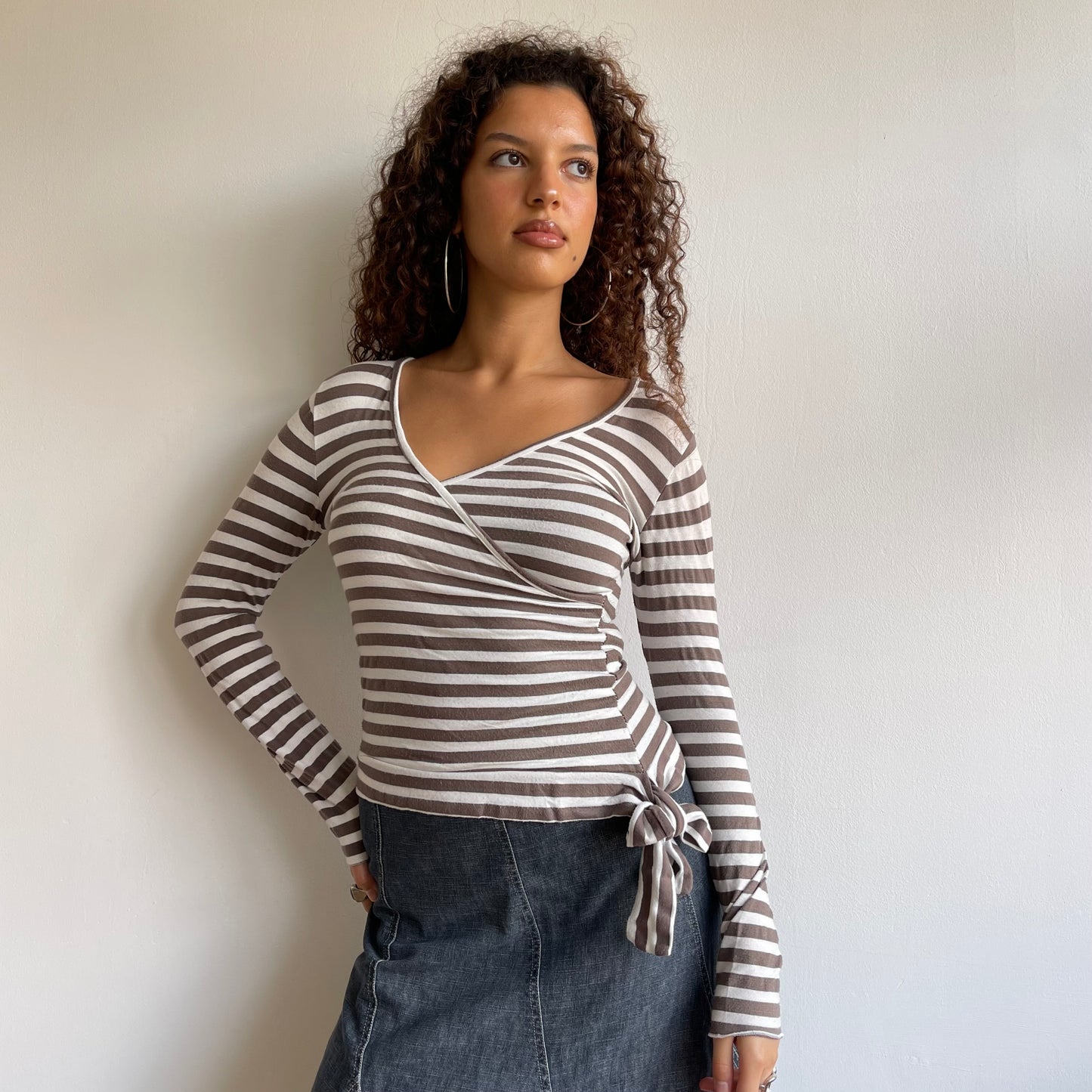 Brown stripe long sleeve top - Size S