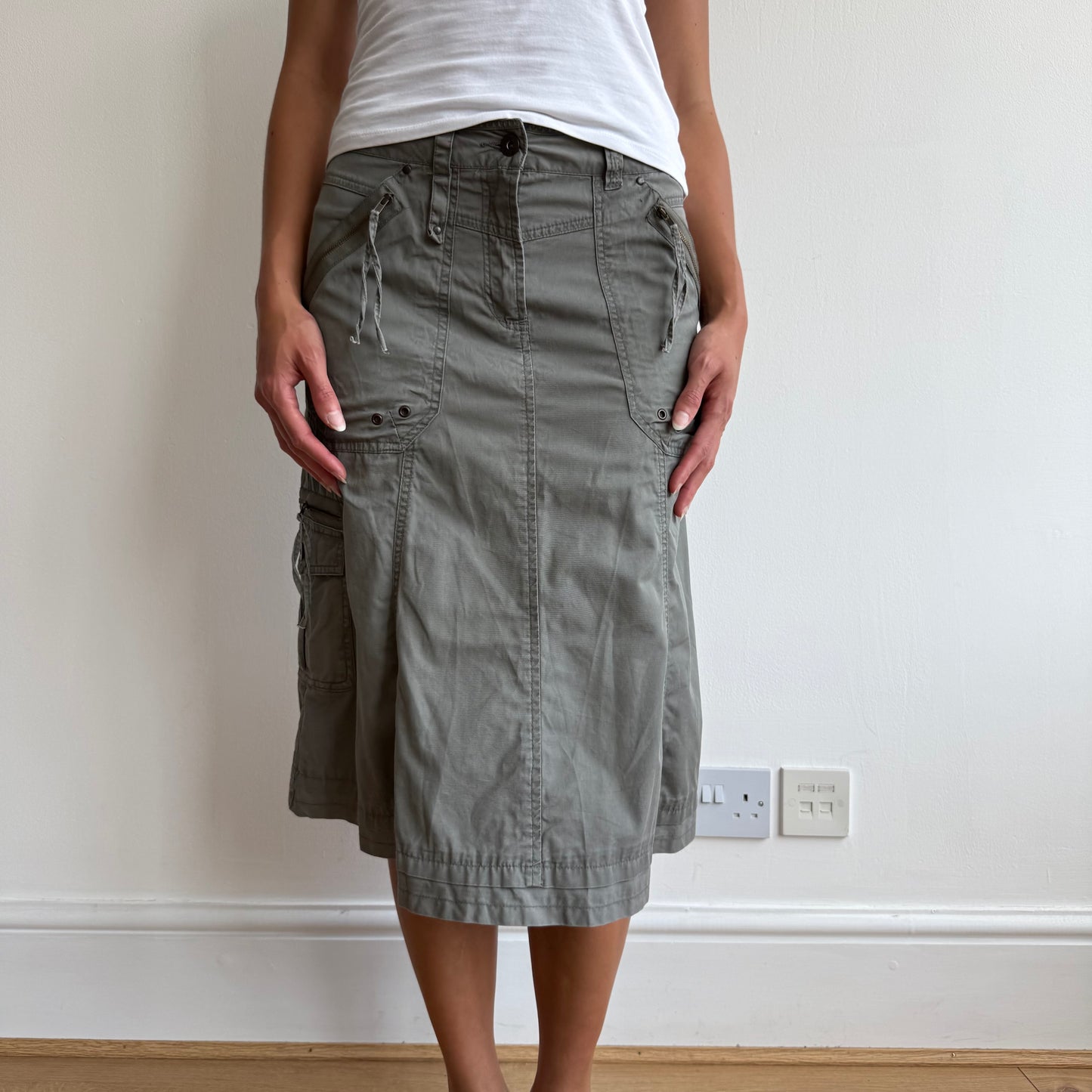 Khaki cargo midi skirt - Size S