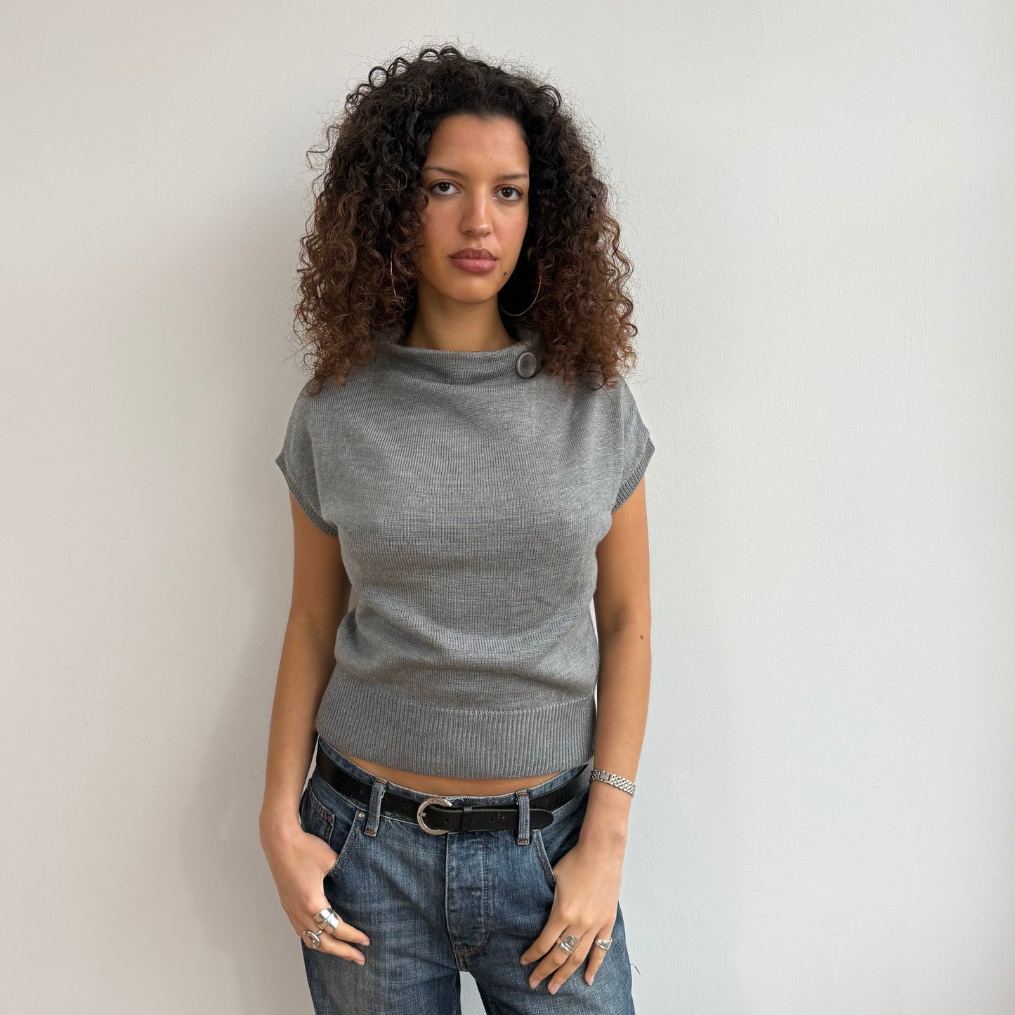 Grey button short sleeve knit - Size S