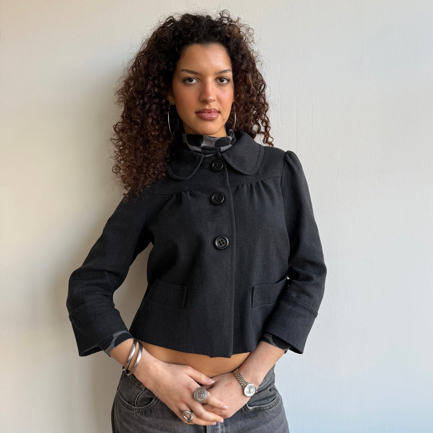 Grey round collar peacoat - Size S